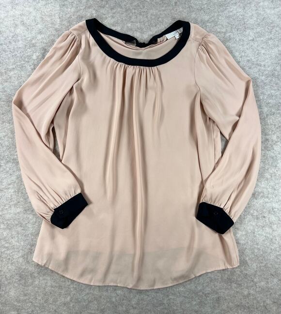 LOFT Tops - Ann Taylor LOFT Maternity Blush Pink Black Tie Back Blouse Size Large